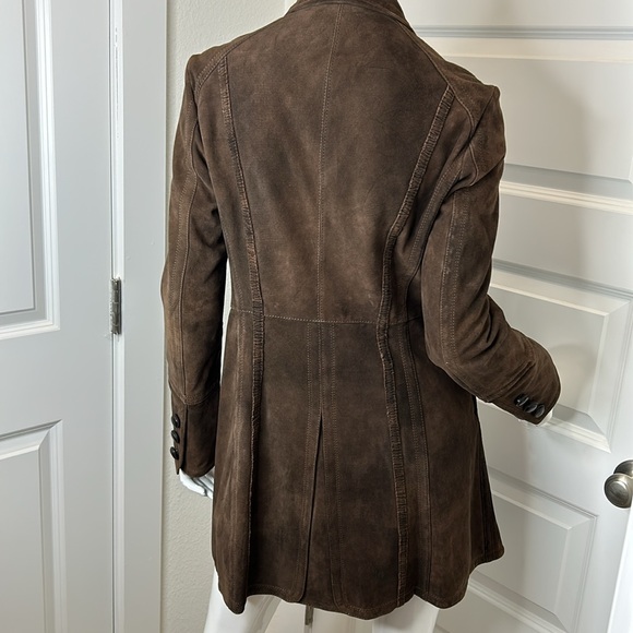 Diane Firsten Italian suede/leather chocolate brown coat. Size S - Picture 7 of 9